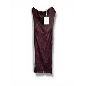 HOUSE OF CB "Larra" Strapless Corset Dress Lace Overlay Prom Chocolate Plum Sz S